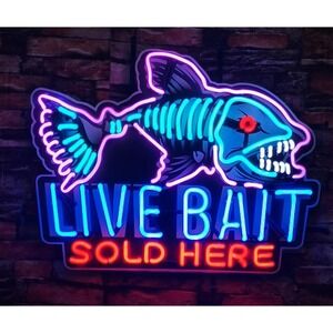 Live Bait Sold Here 24"x20" Vivid LED Neon Sign Light Lamp Deep colors 18x9"Fish